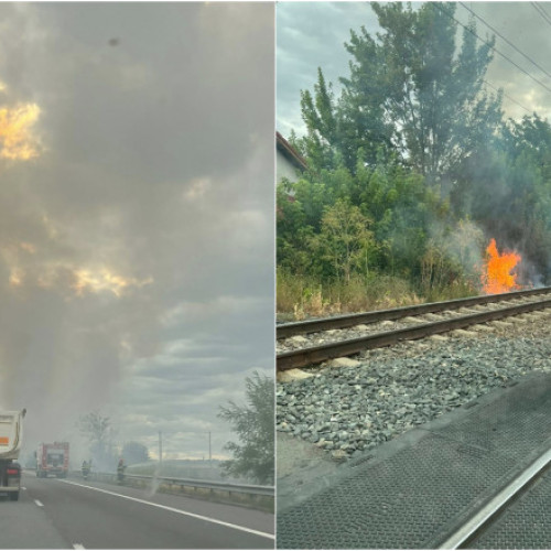 Galerie Foto Trafic deviat de pe Autostrada A2 din cauza incendiilor de vegetație. Circulația spre București, oprită între Sărulești și Lehliu
